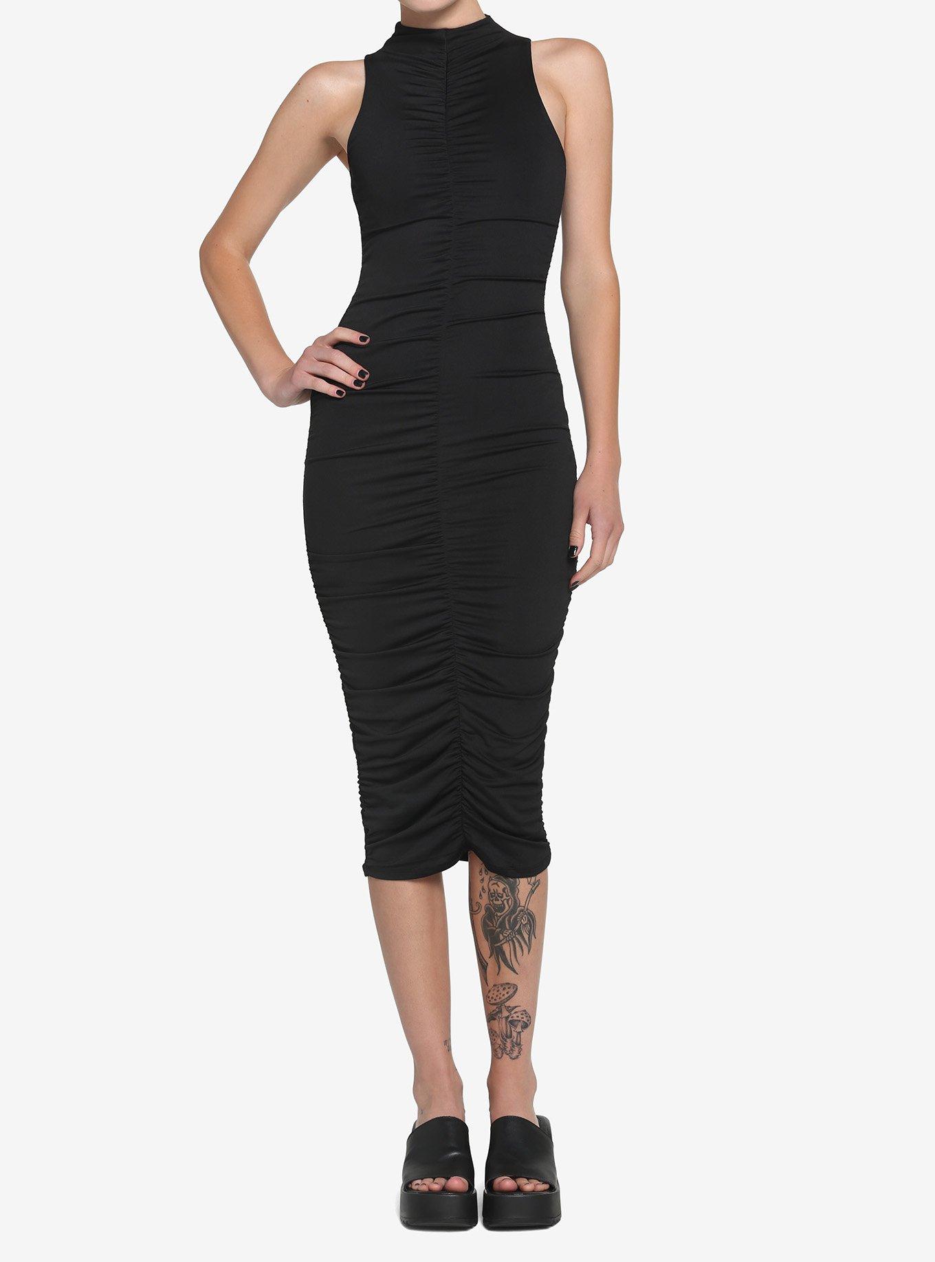 Black Ruched Dress, BLACK, hi-res
