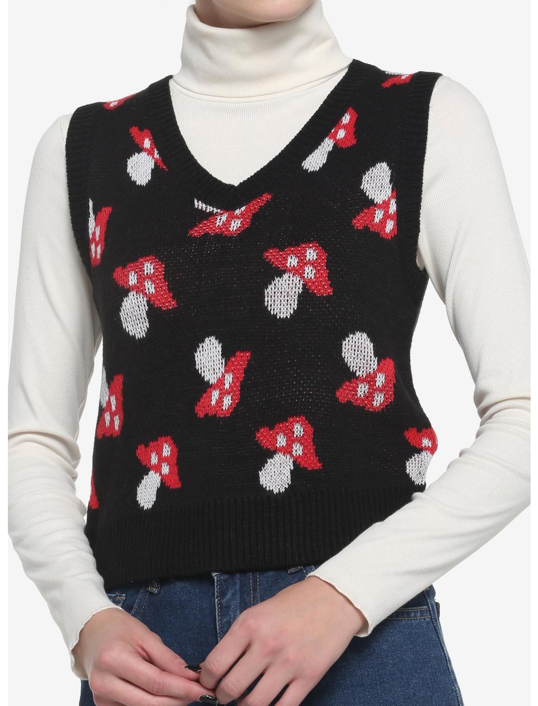 Mushroom Girls Sweater Vest, BLACK, hi-res