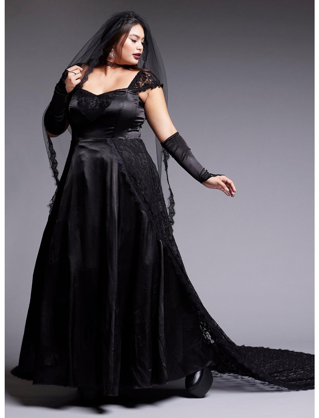 Black Lace Gothic Special Occasion Dress Plus Size Limited Edition, BLACK, hi-res