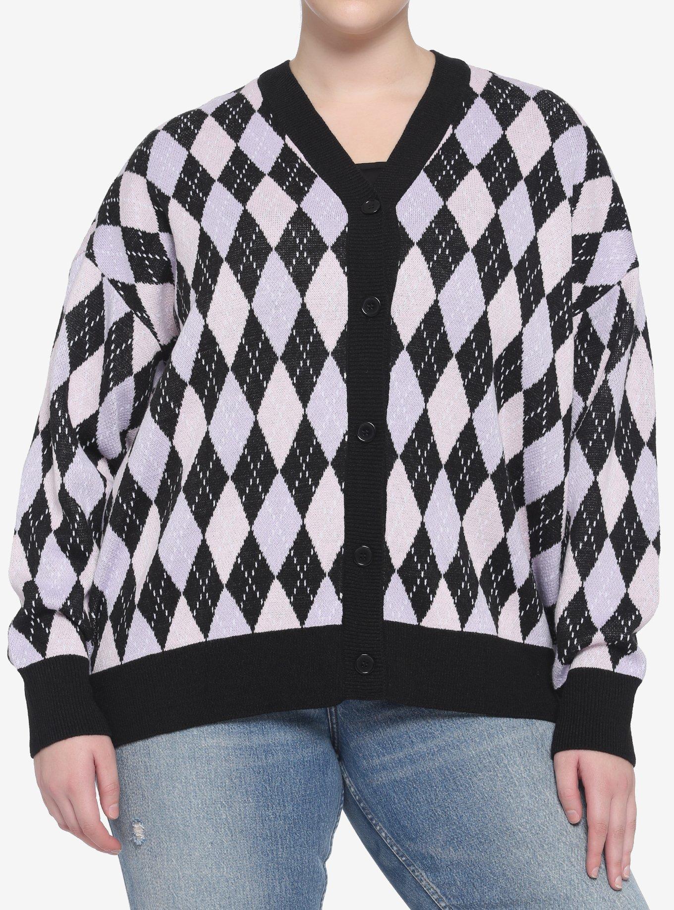 Lavender & Pink Argyle Girls Cardigan Plus Size, ARGYLE, hi-res