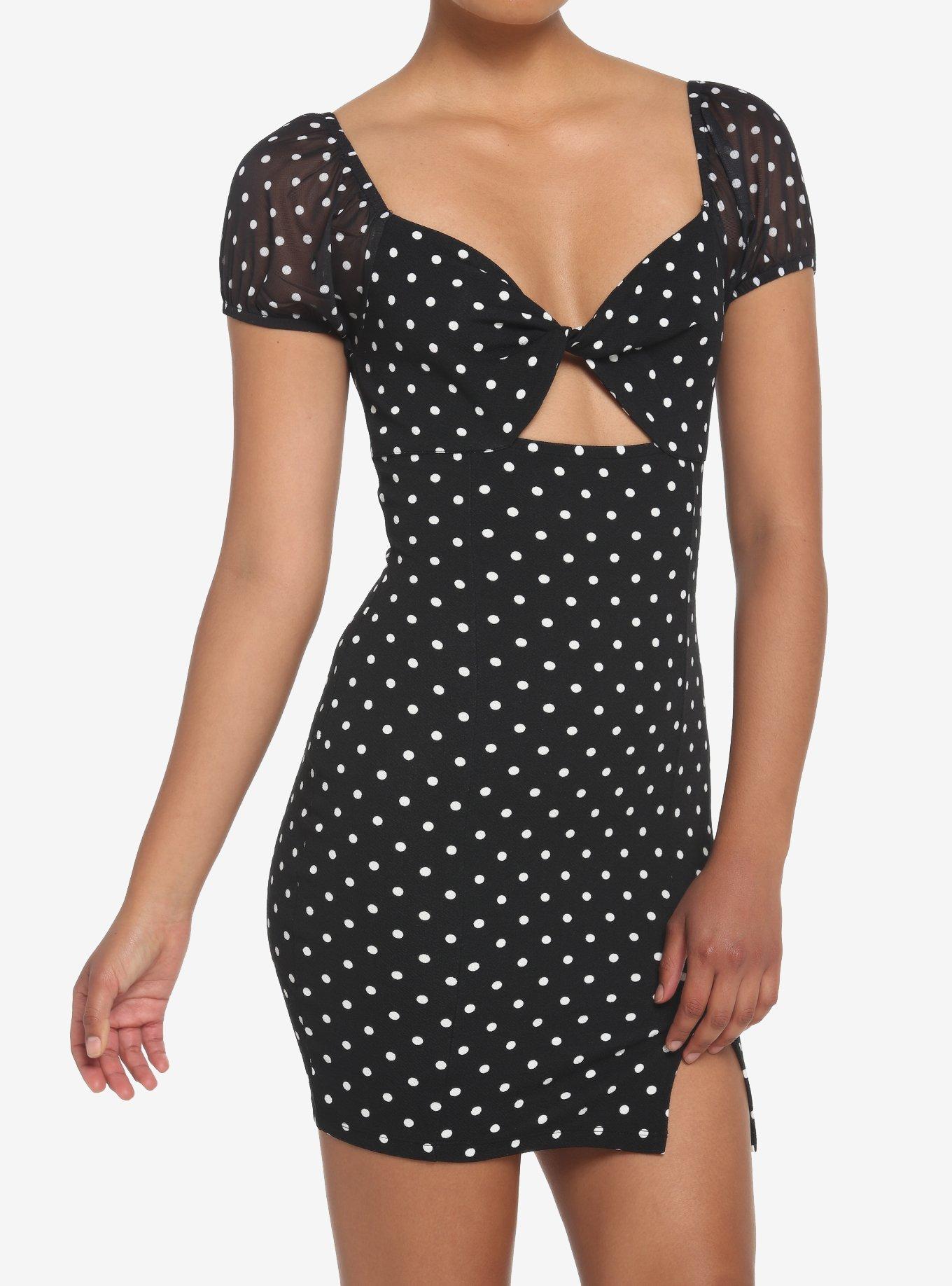 Polka Dot Cutout Mini Dress, BLACK, hi-res