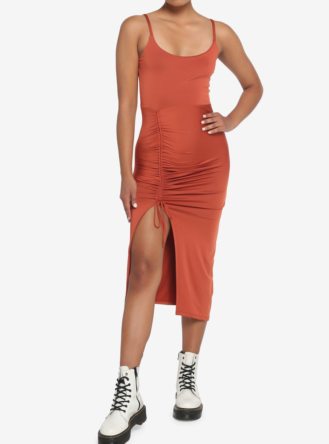 Mango Ruched Slit Midi Dress, , hi-res