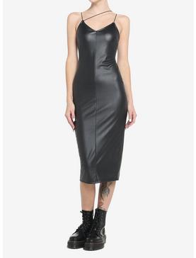 Black Faux Leather Bodycon Midi Dress, , hi-res