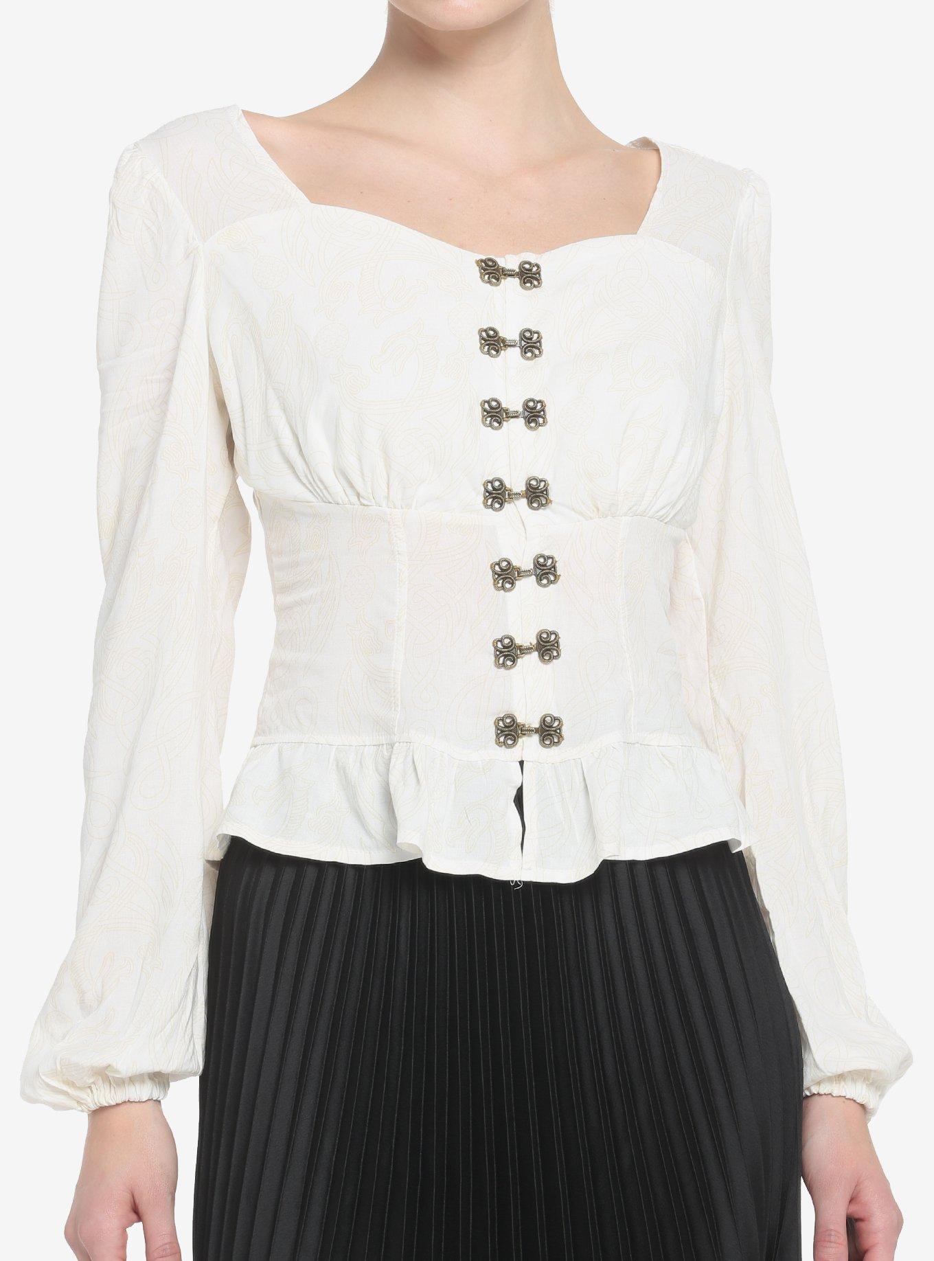 House Of The Dragon Peplum Woven Long-Sleeve Top, OFF WHITE, hi-res