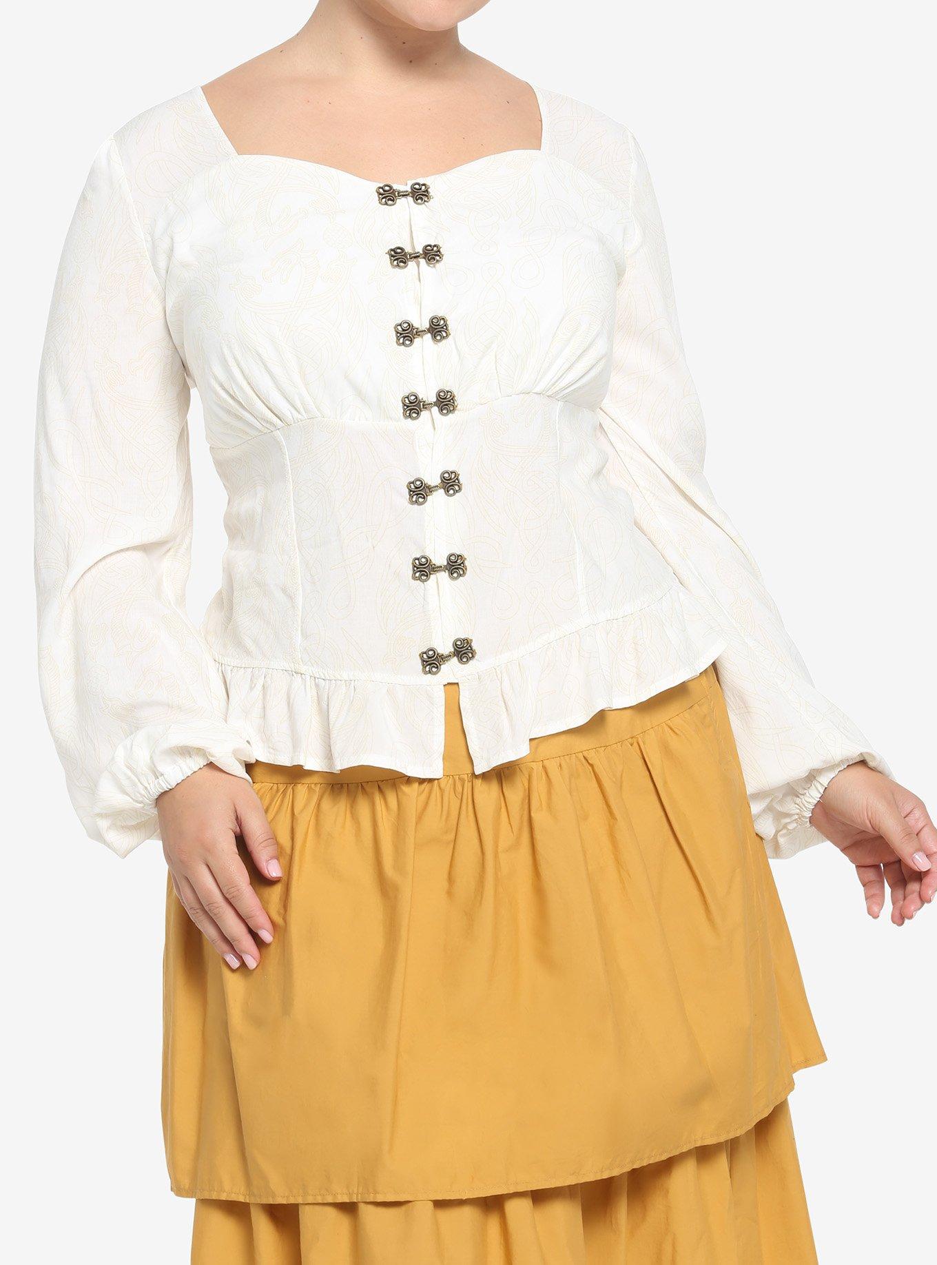House Of The Dragon Peplum Woven Long-Sleeve Top Plus Size, OFF WHITE, hi-res
