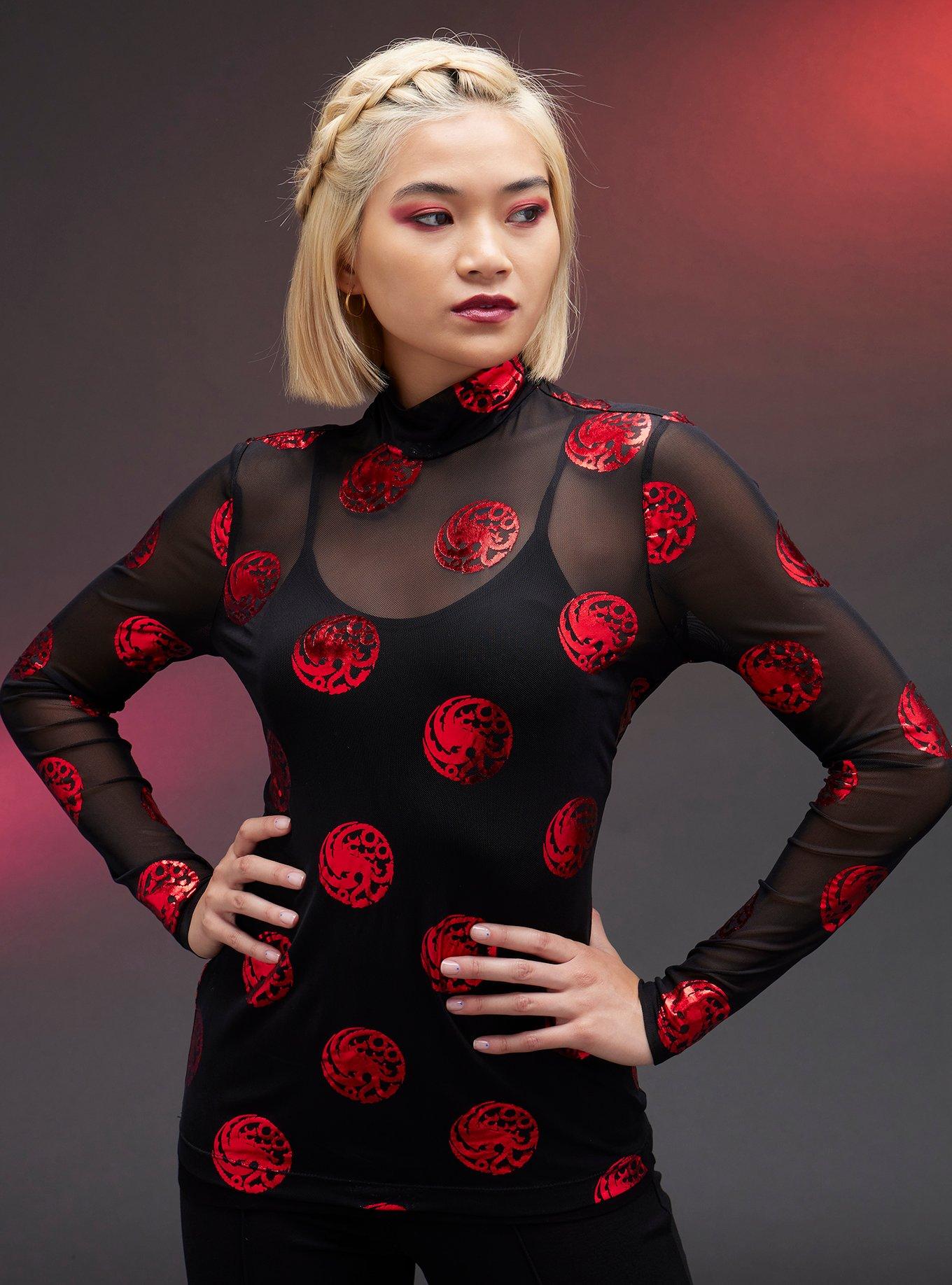 House Of The Dragon Targaryen Sigil Mesh Twofer Long-Sleeve Top, BLACK  RED, hi-res