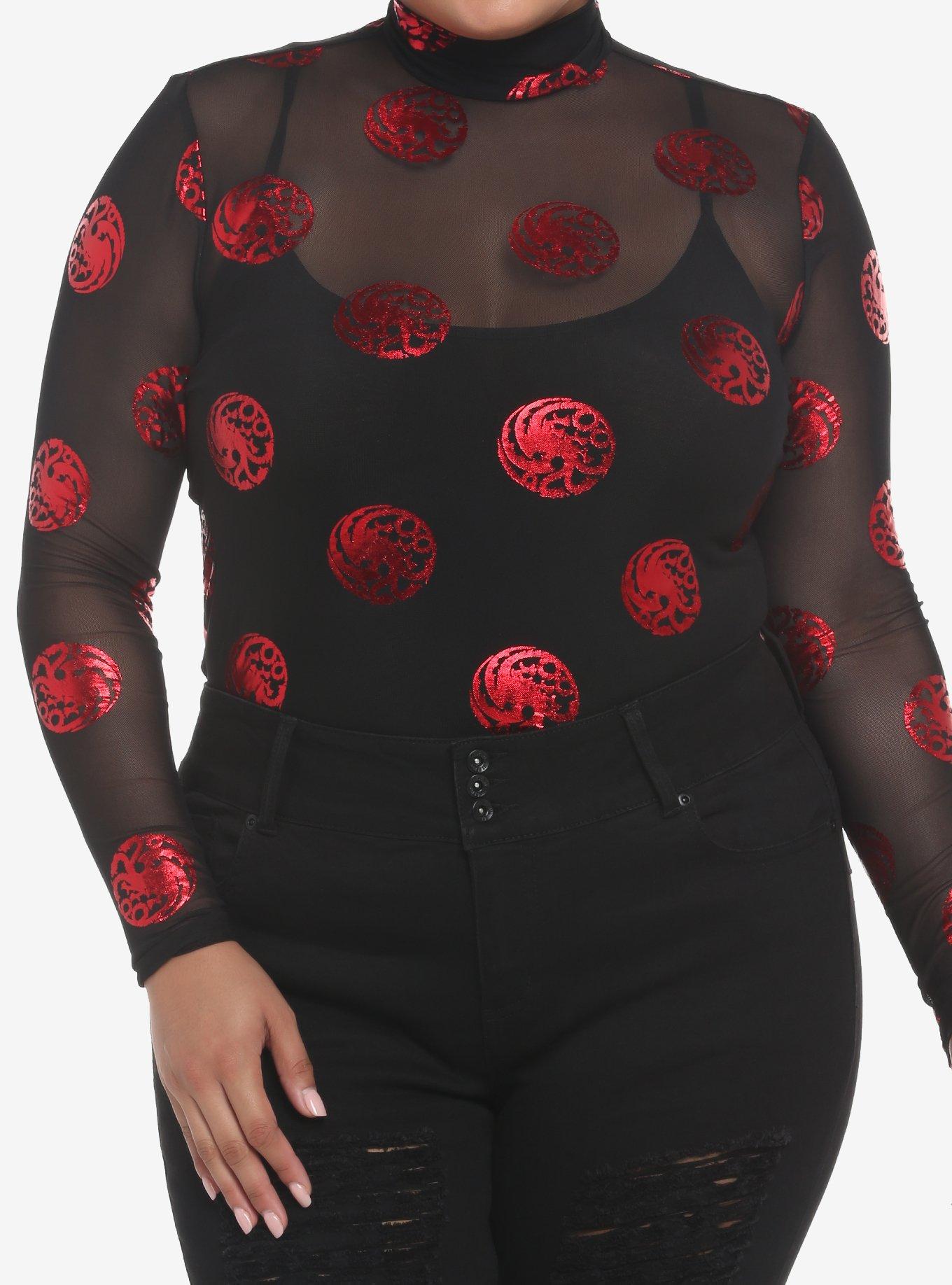 House Of The Dragon Targaryen Sigil Mesh Twofer Long-Sleeve Top Plus Size, BLACK  RED, hi-res