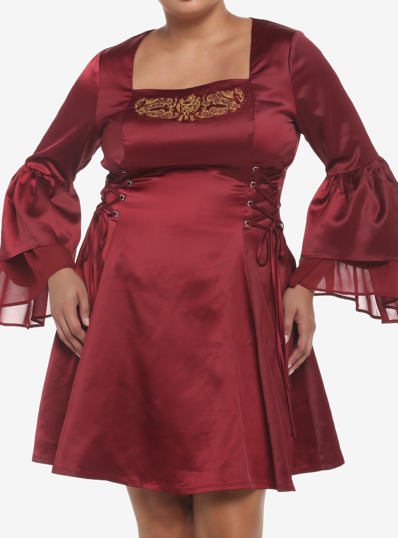 House Of The Dragon Rhaenyra Targaryen Bell Sleeve Dress Plus Size, BURGUNDY, hi-res