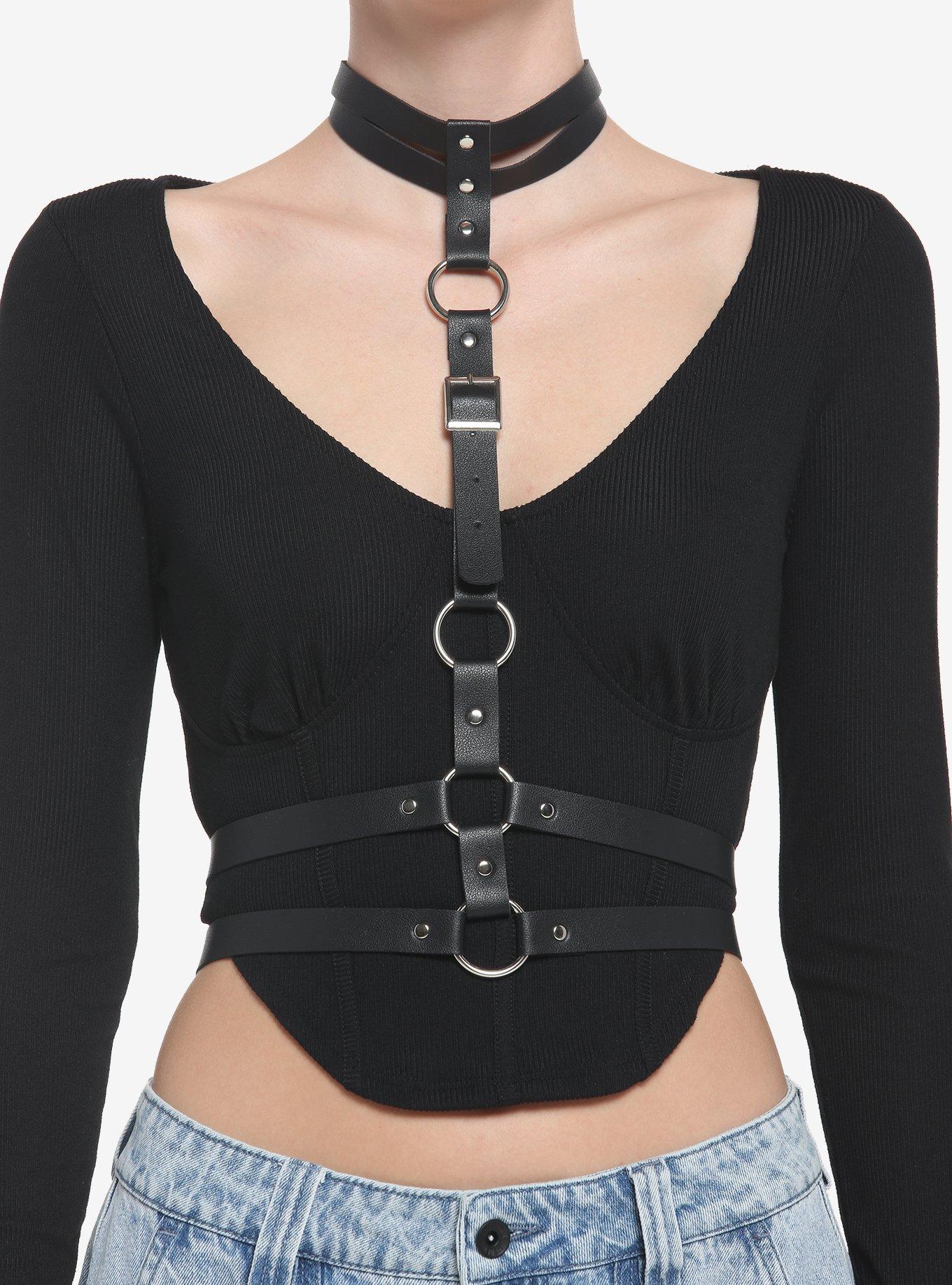 Multi Strap Choker Harness, BLACK, hi-res