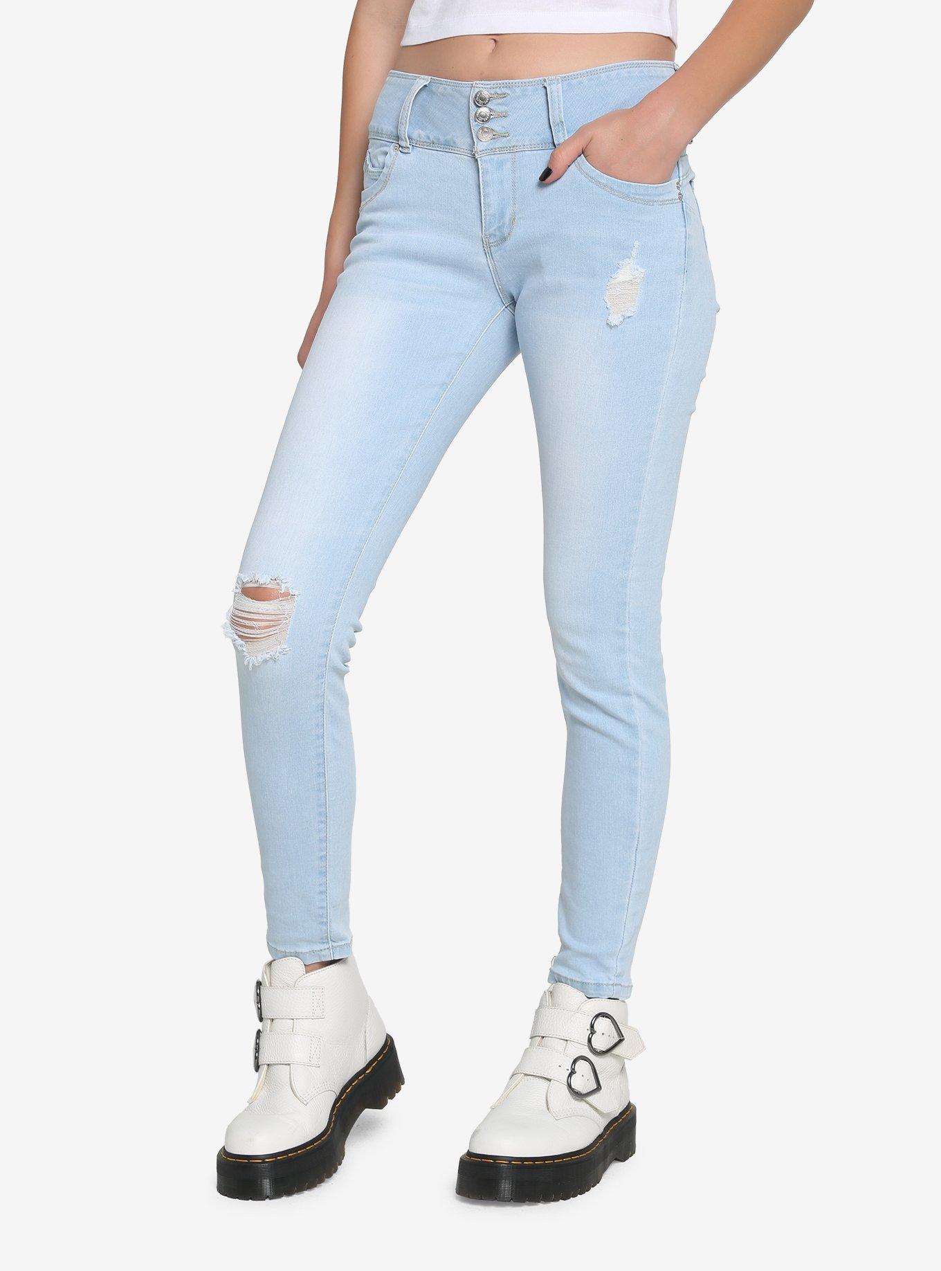 Light Indigo Destructed Super Skinny Jeans, , hi-res