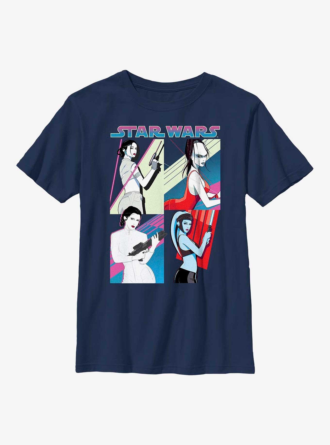 Star Wars Fiesty Fighting Females Youth T-Shirt, NAVY, hi-res