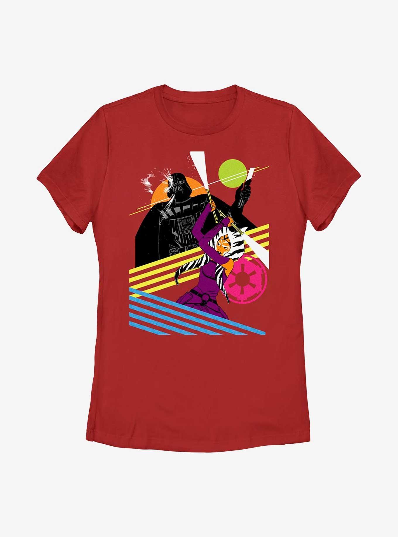 Star Wars Ahsoka And Vader Retro Womens T-Shirt, RED, hi-res
