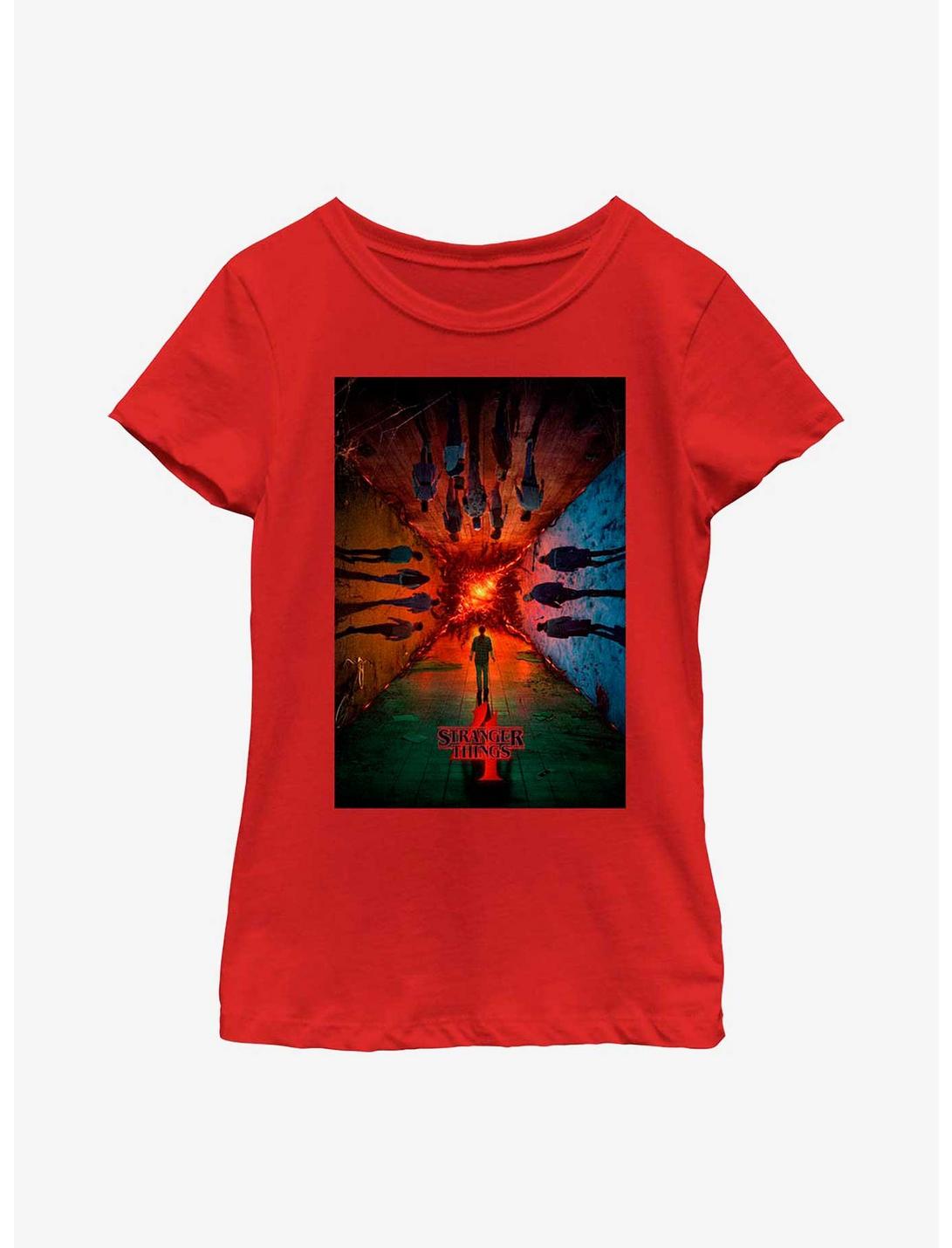 Stranger Things 4 Season Poster Youth Girls T-Shirt, RED, hi-res