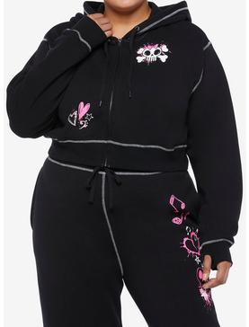Black & Pink Emo Icons Girls Crop Hoodie Plus Size, , hi-res