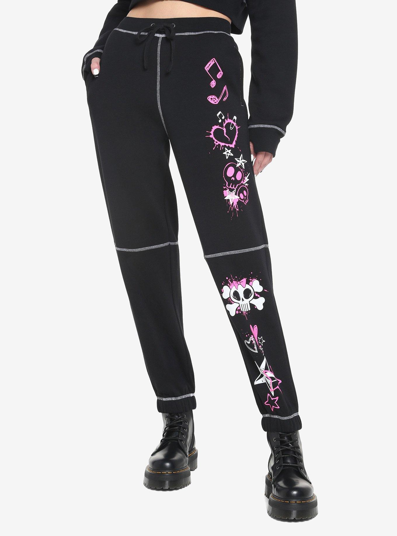 Black & Pink Emo Icons Girls Jogger Pants