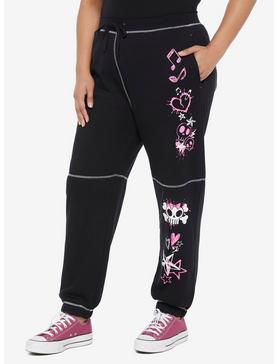 Black & Pink Emo Icons Girls Jogger Pants Plus Size, , hi-res