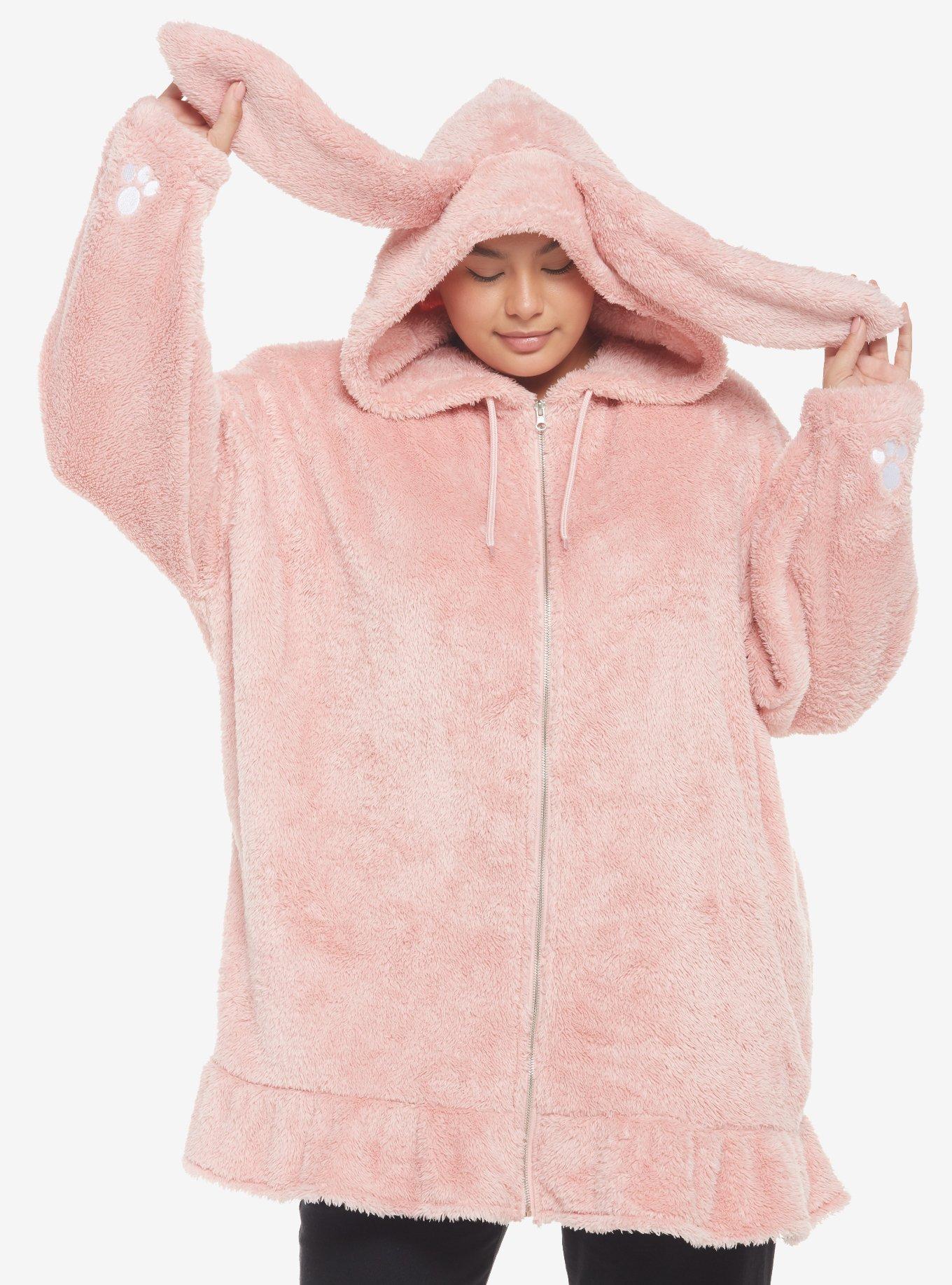 Pink Bunny Fuzzy Girls Oversized Girls Hoodie Plus Size