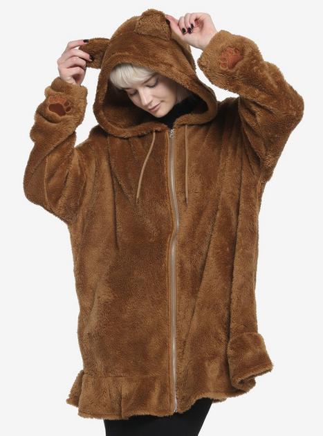 Women Hooded Jumper Sweatshirt Pullover Top Fluffy Fleece Fur Plush Bear  Ear