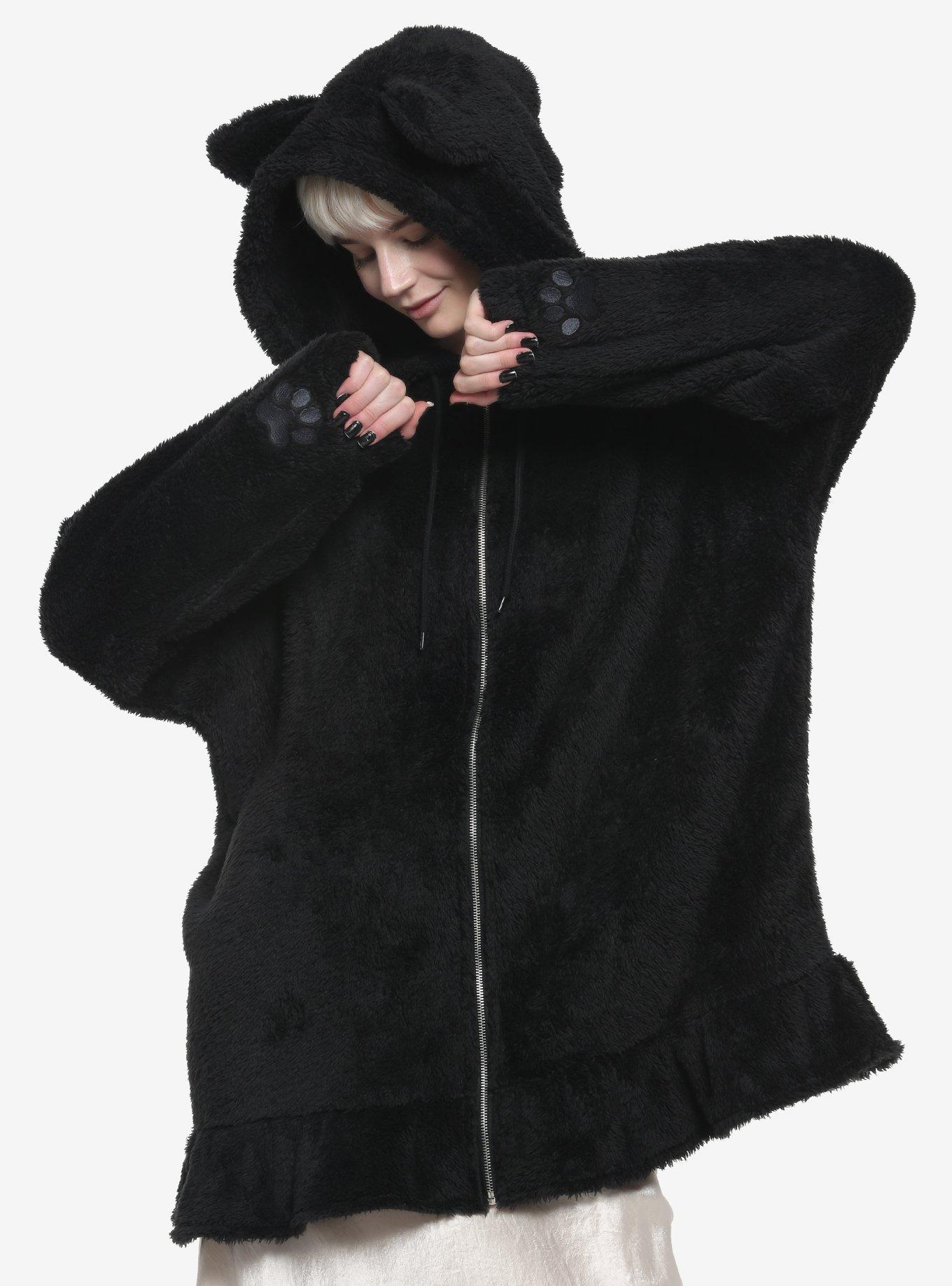 Black Cat Fuzzy Girls Oversized Hoodie Hot Topic