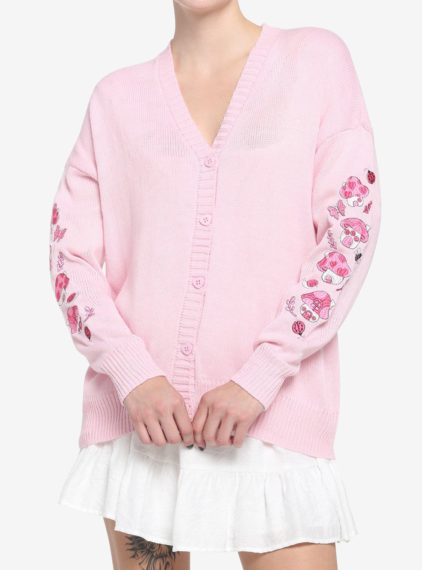 Pink Mushroom Girls Cardigan, PINK, hi-res