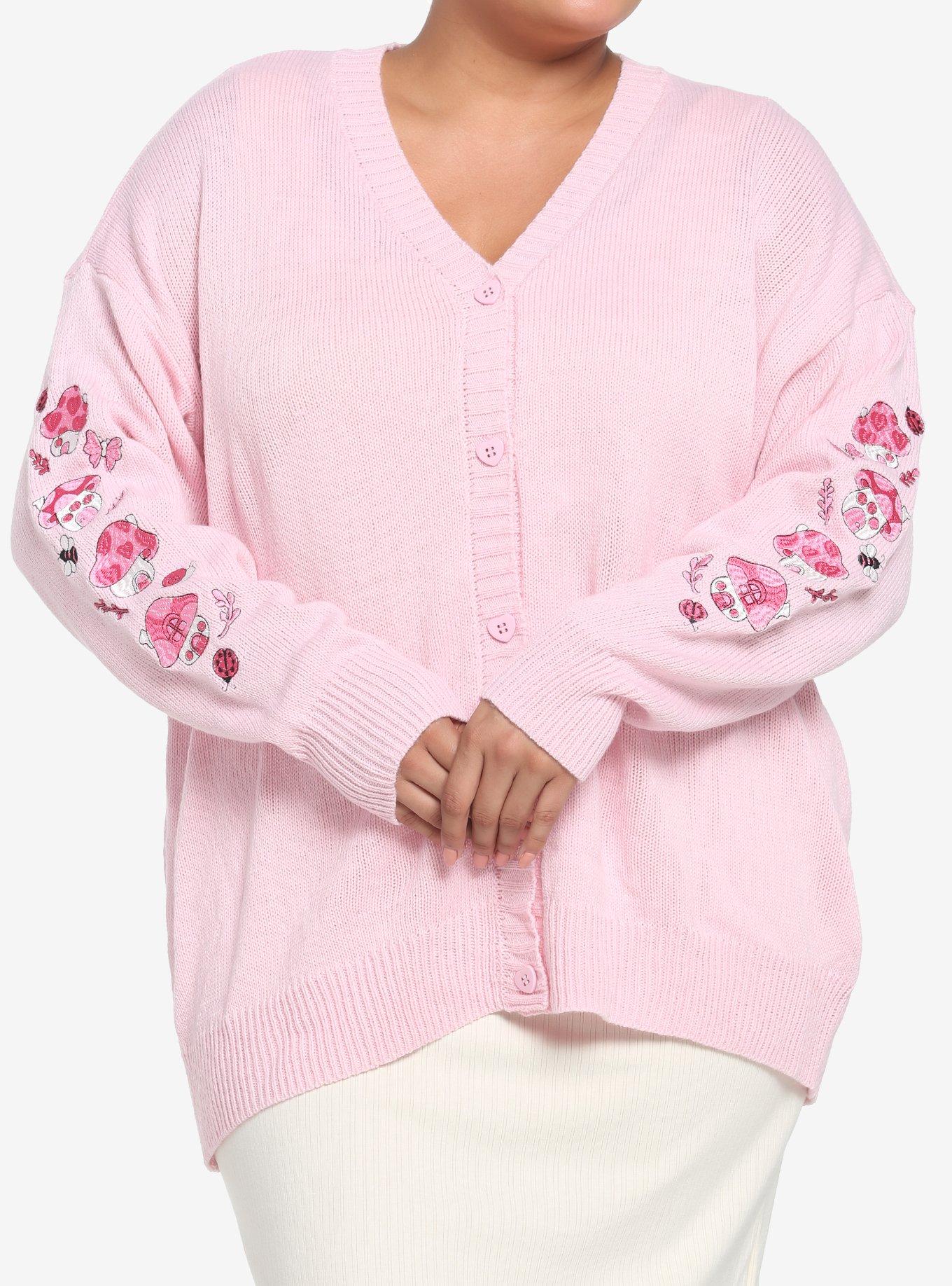 Pink Mushroom Girls Cardigan Plus Size, PINK, hi-res