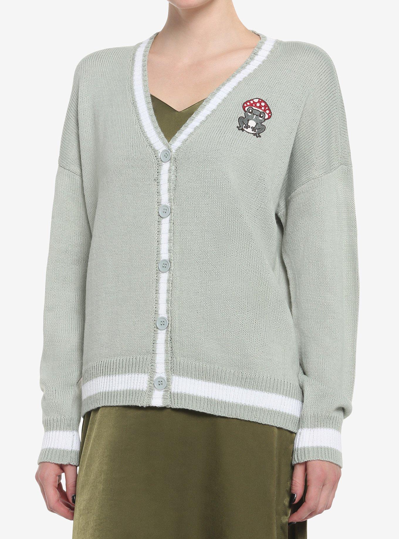 Mushroom Frog Varsity Girls Cardigan, GREEN, hi-res