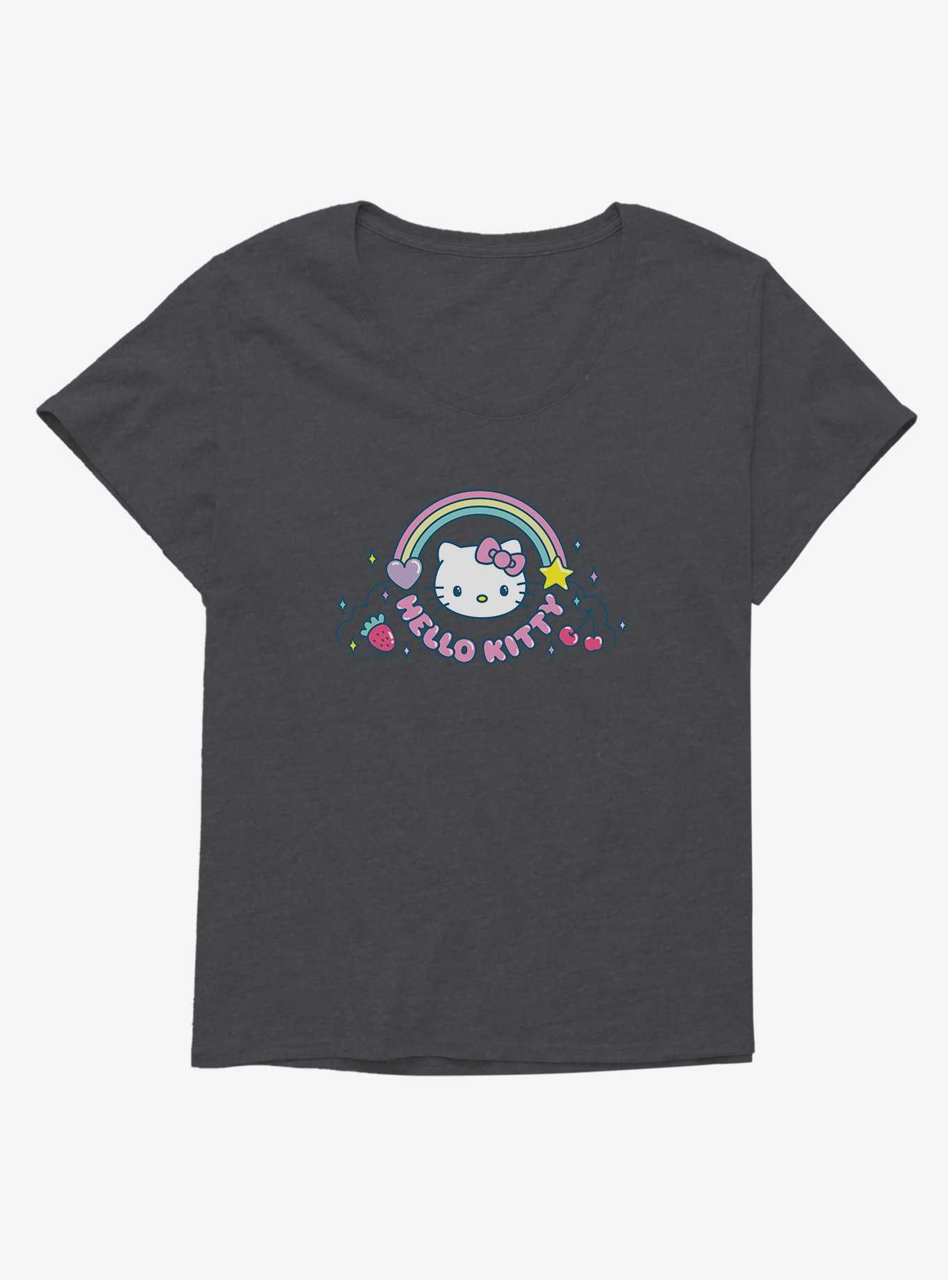 Hello Kitty Kawaii Vacation Rainbow Logo Girls T-Shirt Plus Size, , hi-res