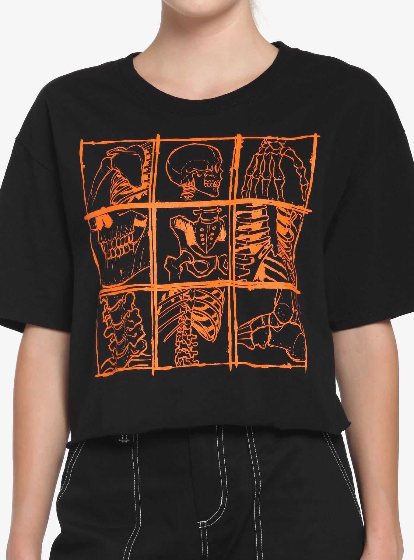 Skeleton Anatomy Grid Crop Girls T-Shirt