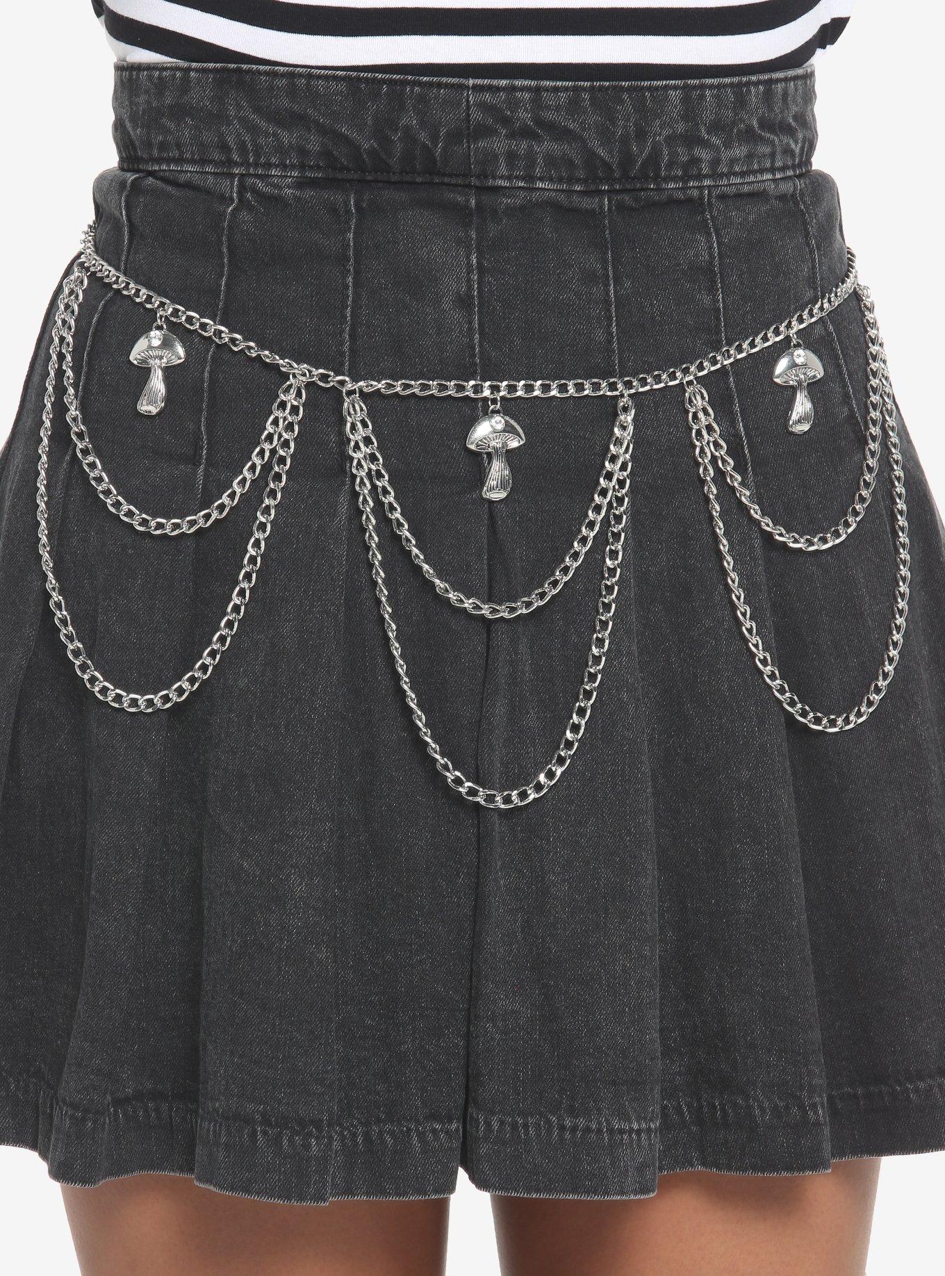 Mushroom Layered Chain Belt, SILVER, hi-res