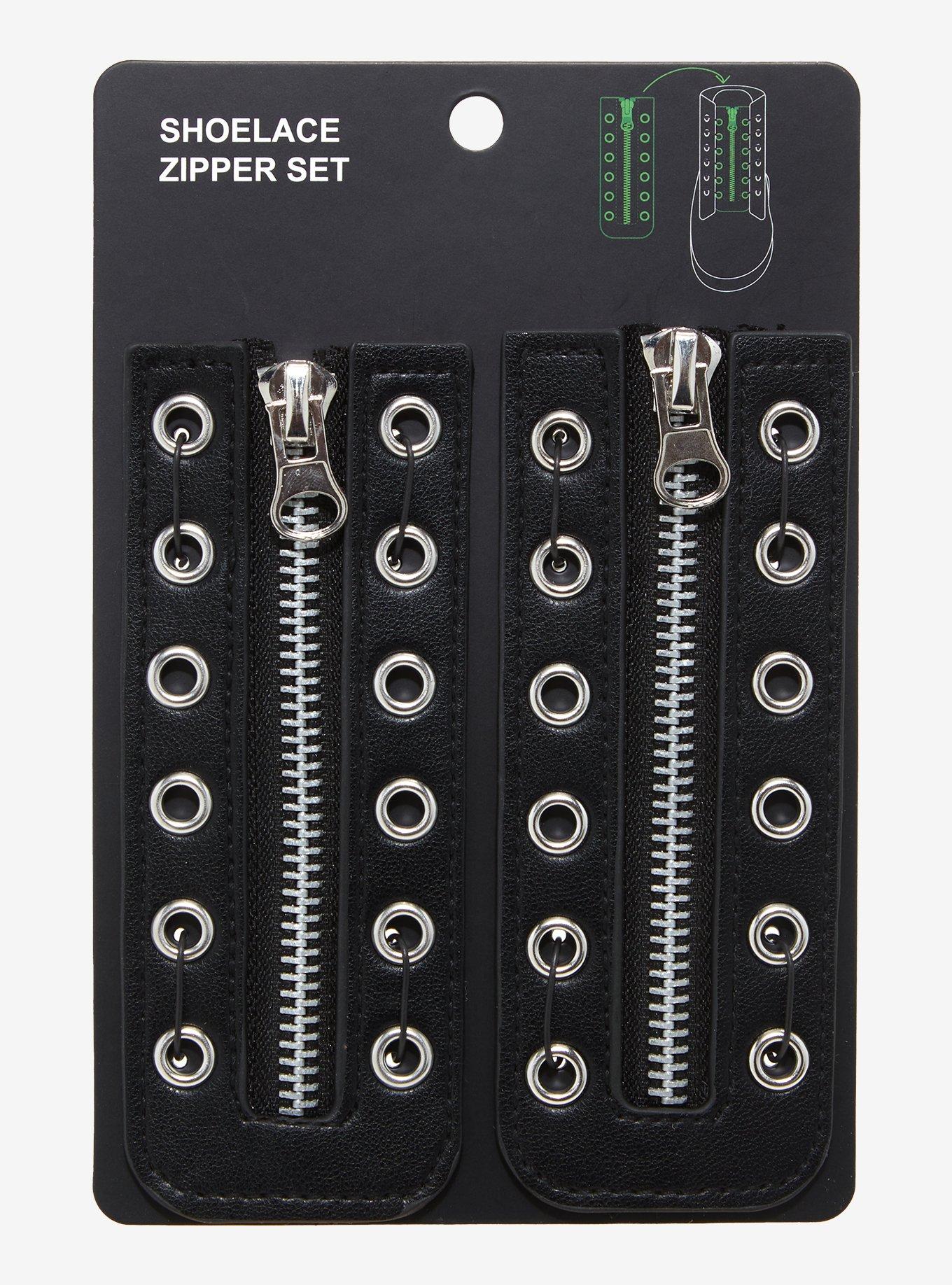 Black & Silver Shoe Lace Zipper Set, , hi-res
