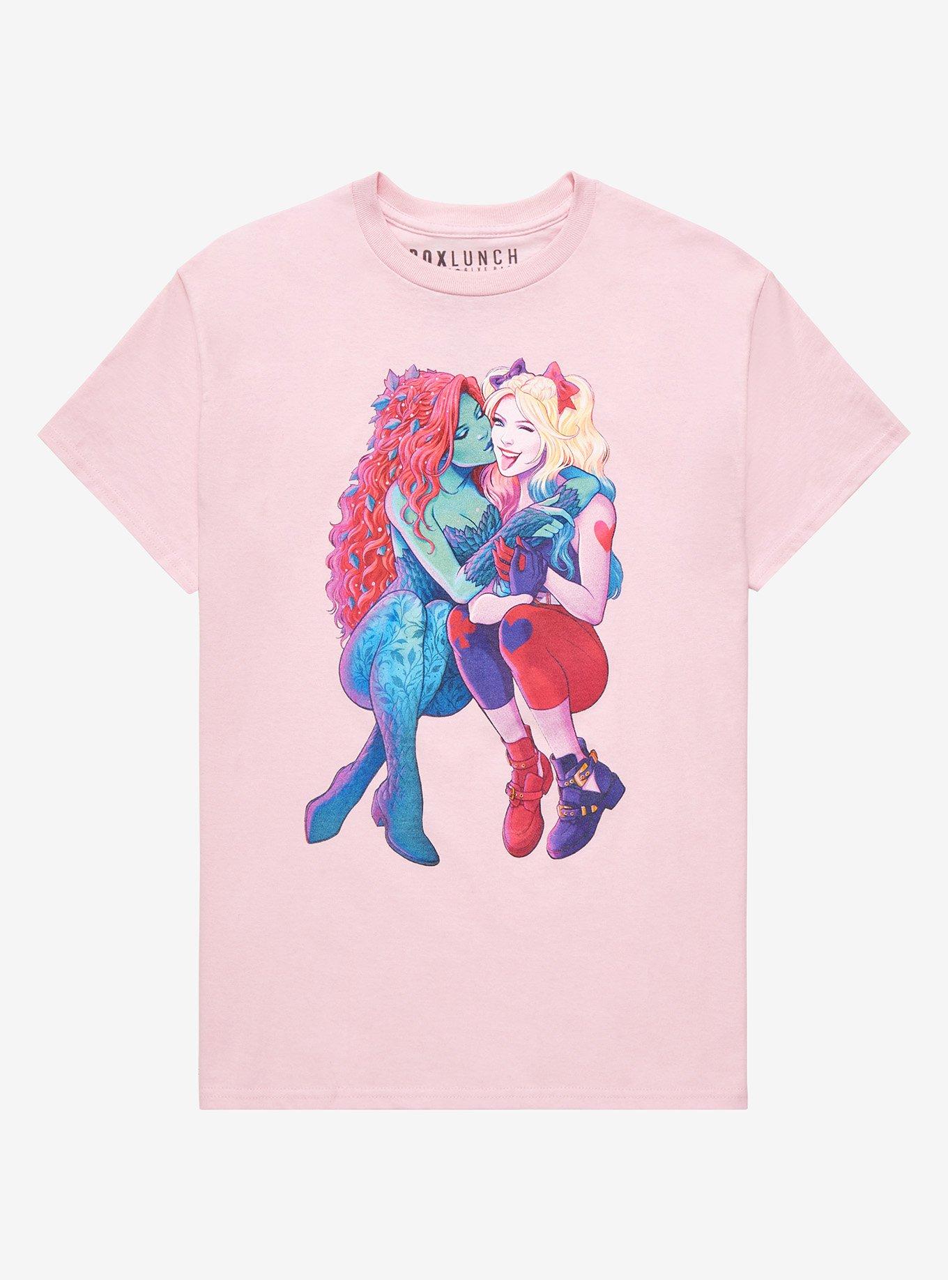 DC Comics Poison Ivy & Harley Quinn Kiss Women&rsquo;s T-Shirt - BoxLunch Exclusive , LIGHT PINK, hi-res