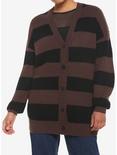Black & Brown Stripe Oversize Cardigan, BLACK GREY STRIPE, hi-res