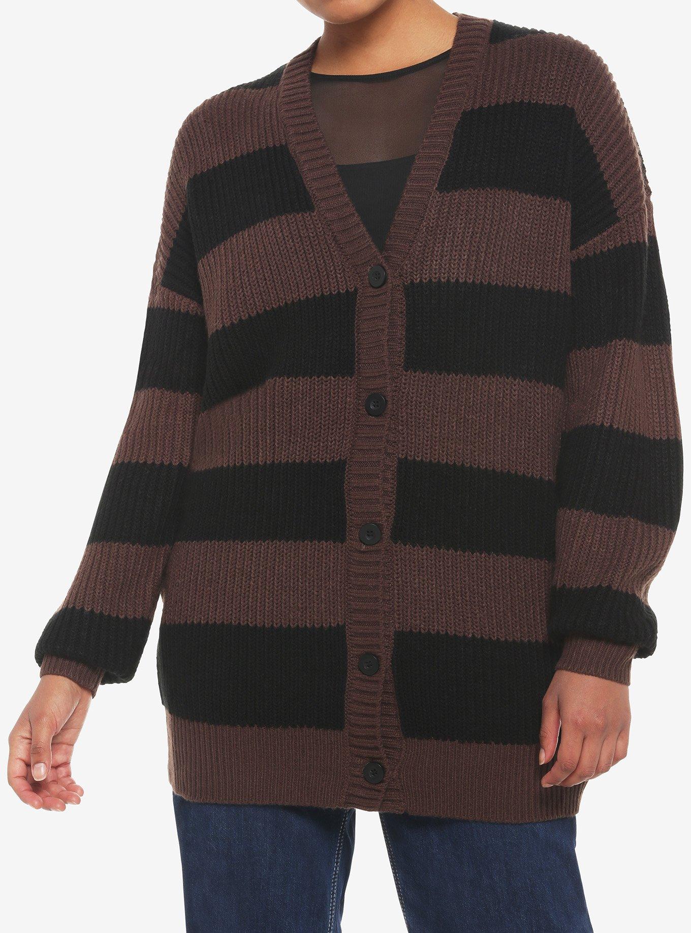 Black & Brown Stripe Oversize Cardigan, , hi-res