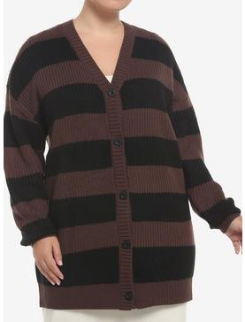 Black & Brown Stripe Oversize Cardigan Plus Size, , hi-res