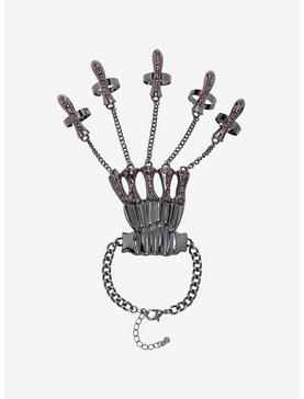 Pink Gem Skeleton Hand Ring Bracelet, , hi-res