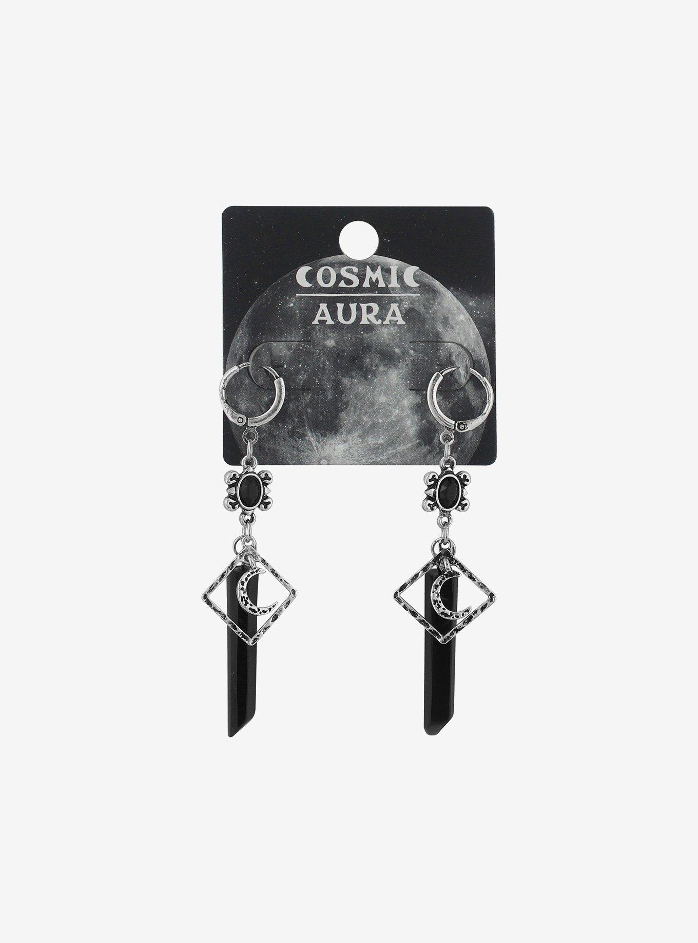 Gothic Black Crystal Moon Drop Earrings, , hi-res