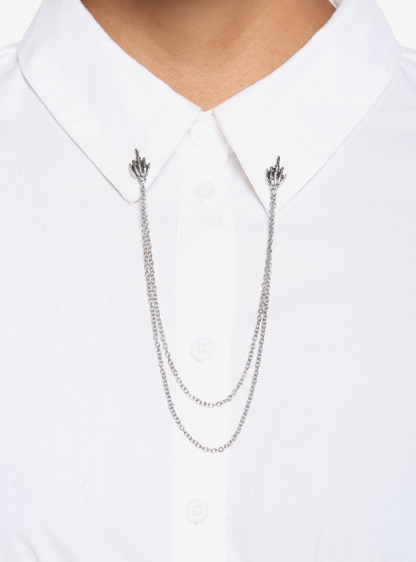 Skeleton Hand Chain Collar Pins, , hi-res