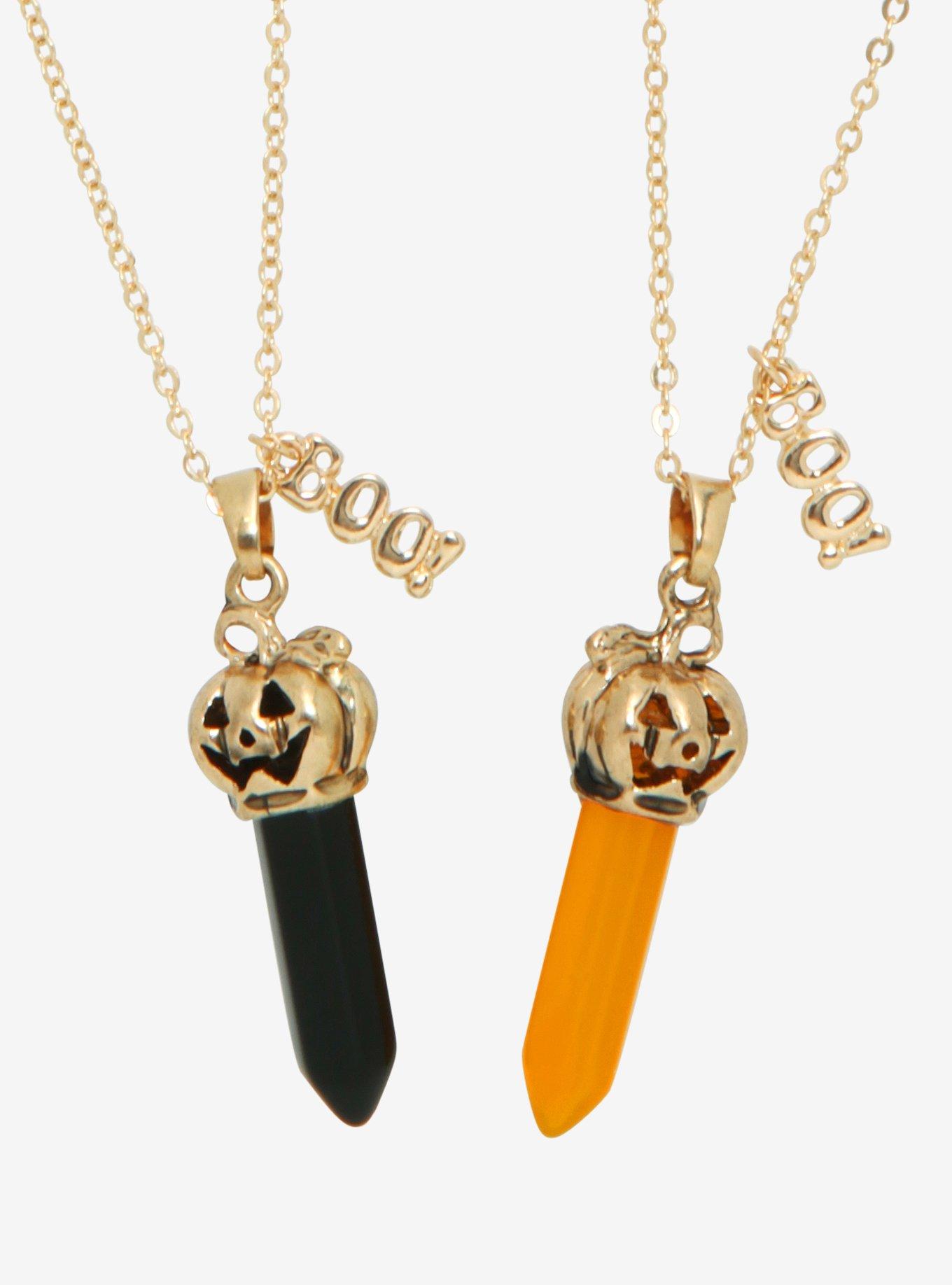 Boo Pumpkin Crystal Best Friend Necklace Set, , hi-res