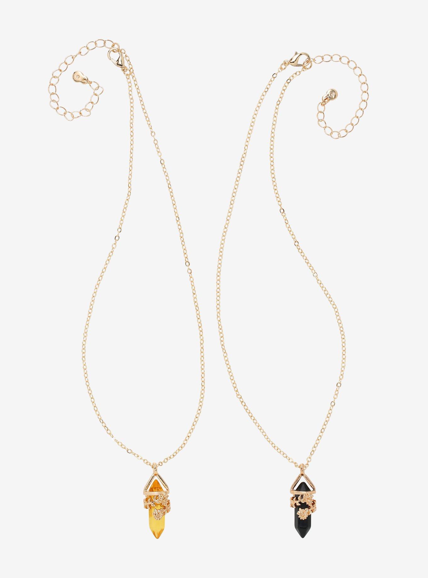 Gold Leaf Wrapped Crystal Best Friend Necklace Set, , hi-res