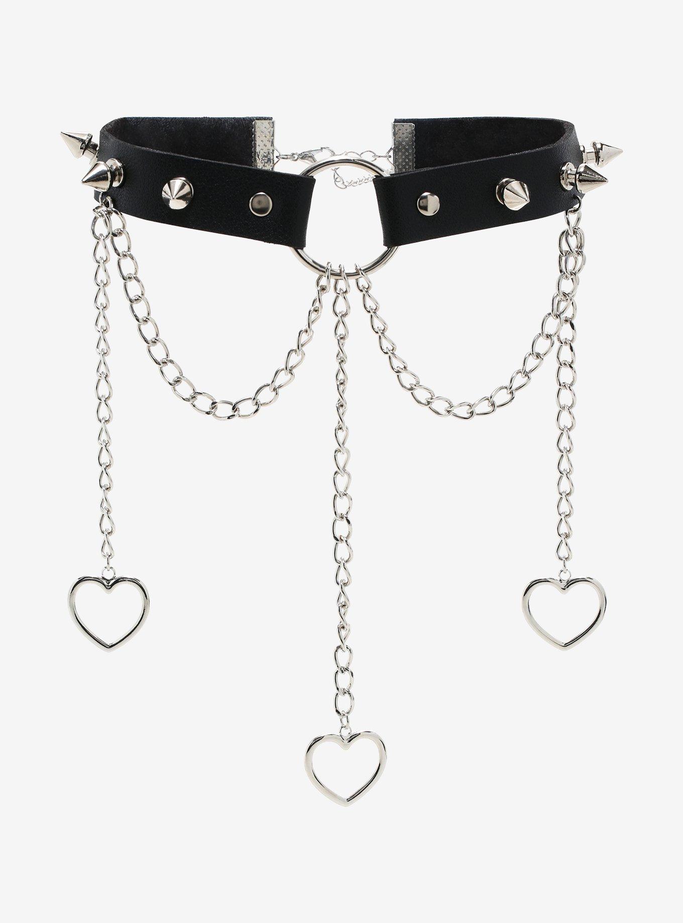 Heart Charms Spiked O Ring Choker Hot Topic