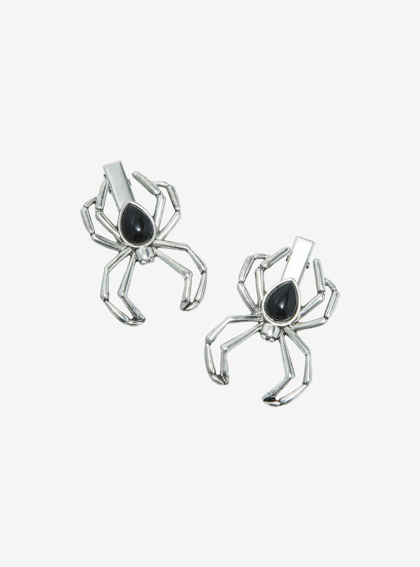 Large Silver Spider Hair Clip Set, , hi-res