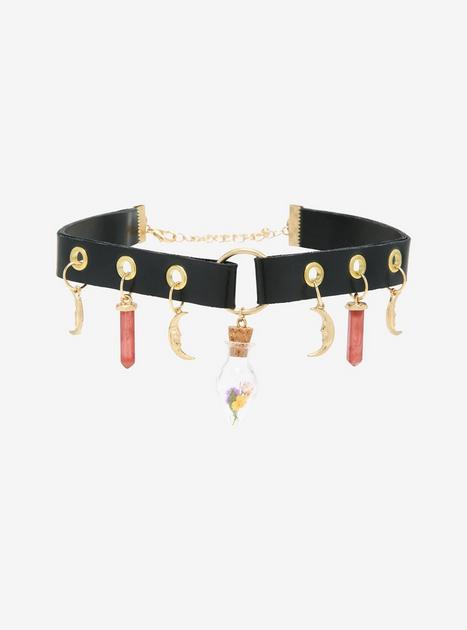 Dried Floral Capsule Crescent Moon Crystal Choker | Hot Topic