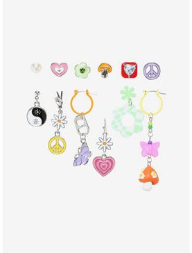 Groovy Flower Peace Icons Mismatch Earring Set, , hi-res
