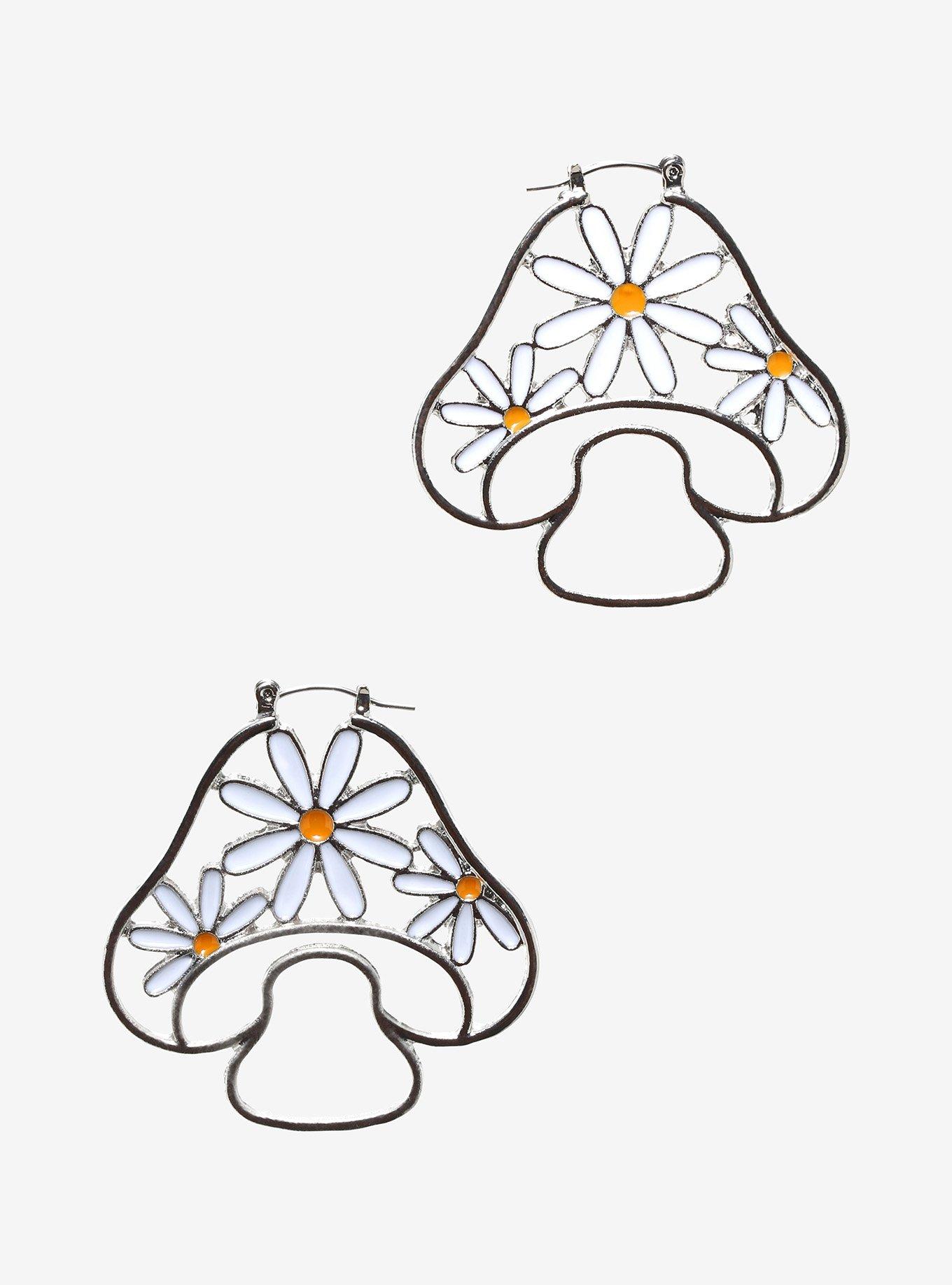 Mushroom Daisy Figural Hoop Earrings, , hi-res