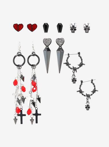 Emo Heart Skull Cross Earring Set Hot Topic