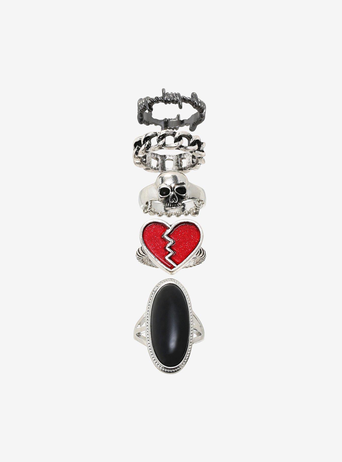 Broken Heart Black Gem Ring Set | Hot Topic