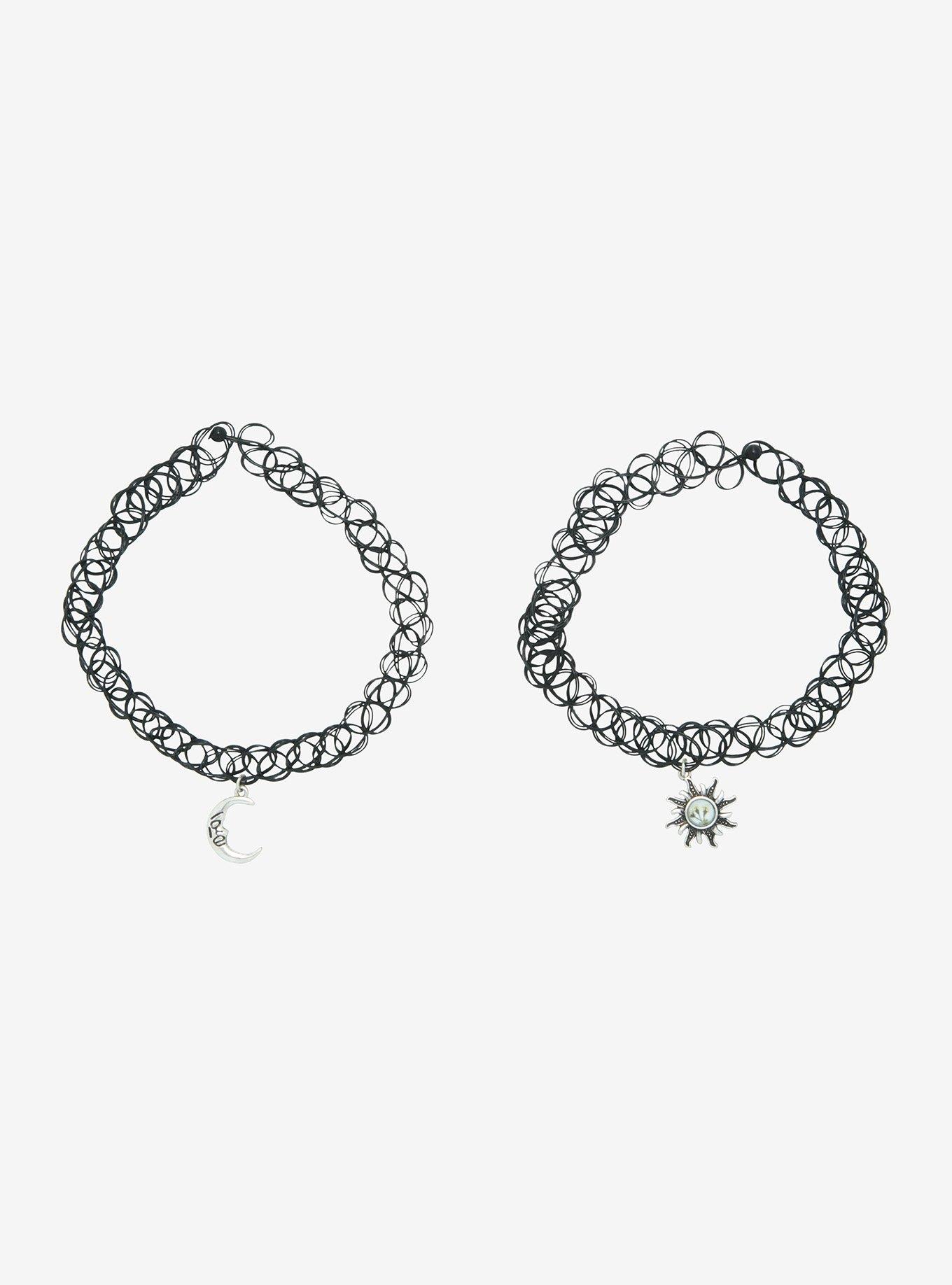Dried Floral Sun Crescent Moon Tattoo Choker Set, , hi-res