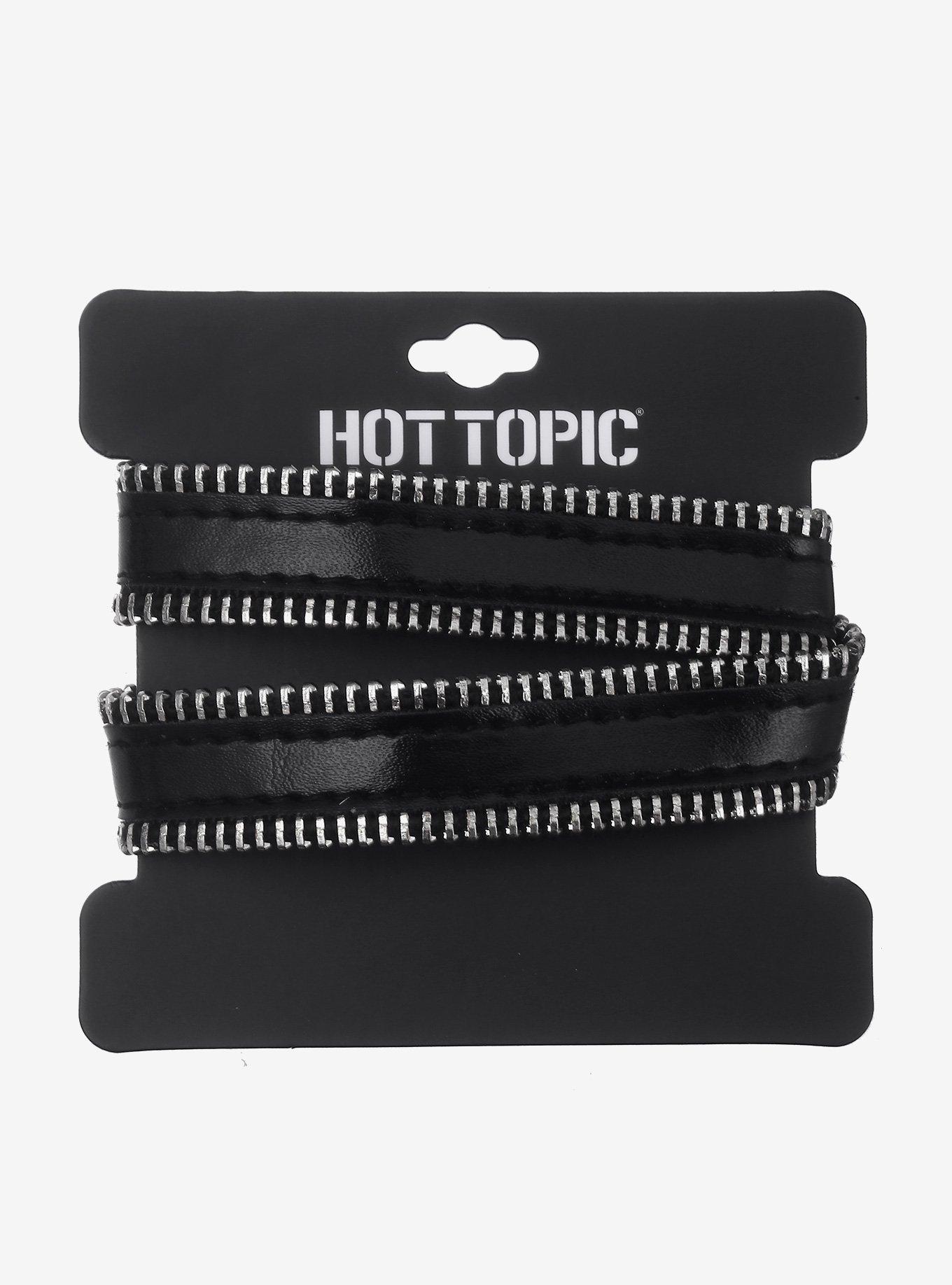 Black Zipper Wrap Cuff Bracelet, , hi-res