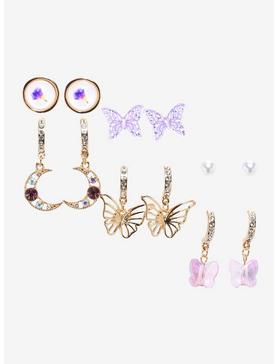 Purple Butterfly Bling Mini Hoop Earring Set, , hi-res