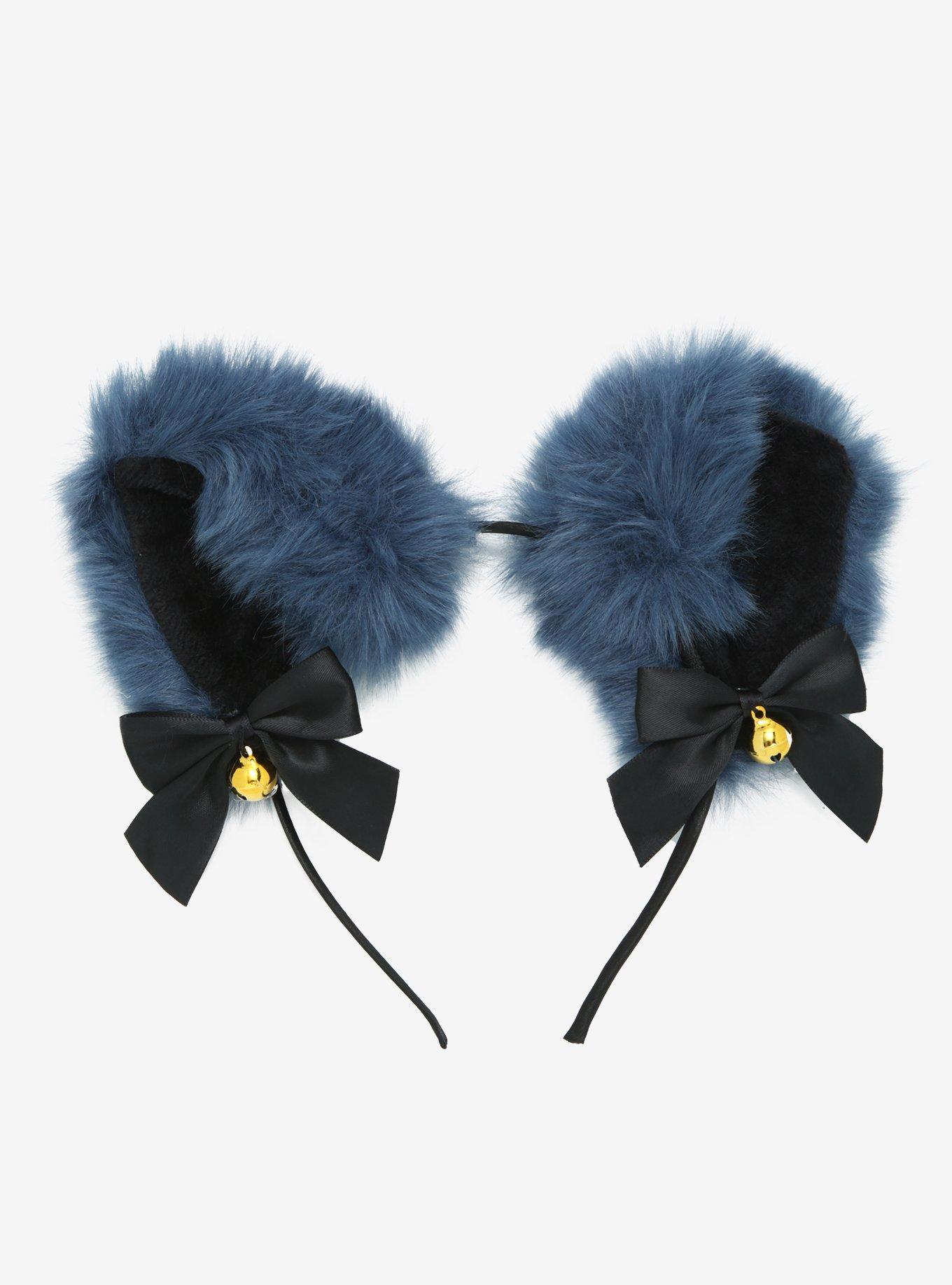 Black & Blue-Grey Cat Ear Headband, , hi-res